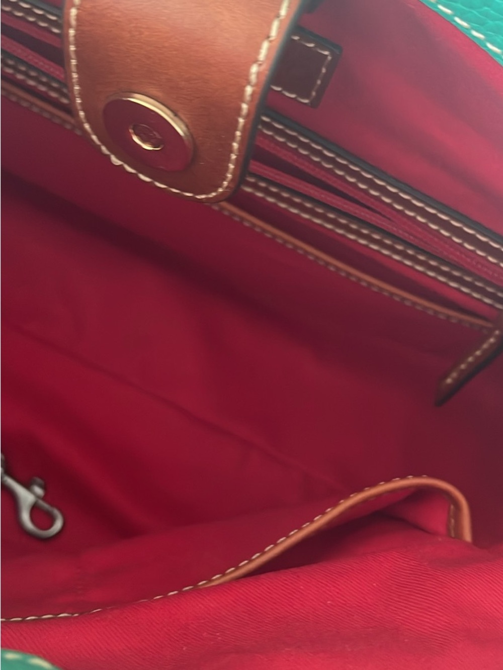 Dooney & Bourke Turquoise Pebble Leather Tote with Brown Trim - Picture 4 of 4